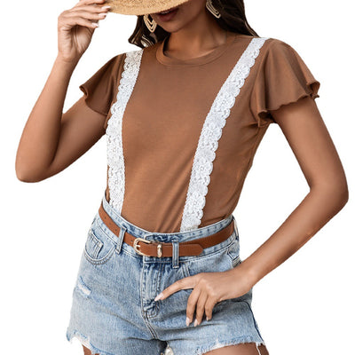 Blusa Corta de Encaje con Volantes y Manga Corta - Image 14