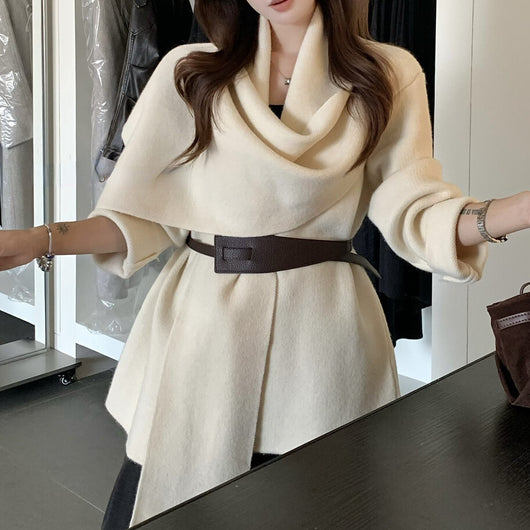 Cardigan Corto de Punto con Cuello de Bufanda y Cinturón para Mujer - Image 12