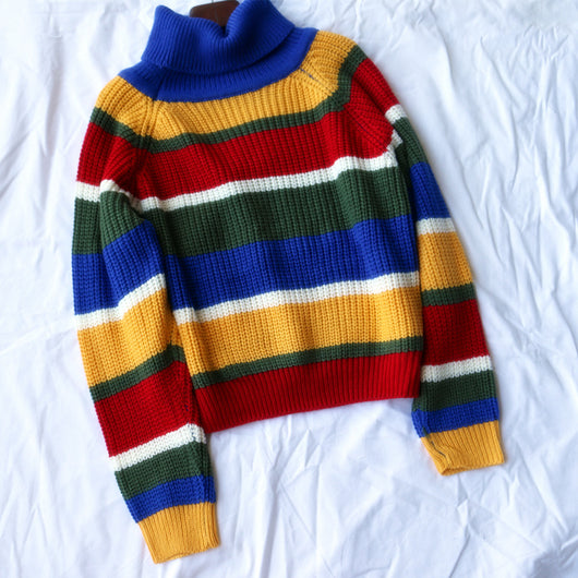 Suéter Cuello Alto Rayas Arcoíris con Bordado de Letras - Pullover Holgado Casual para Mujer - Image 11