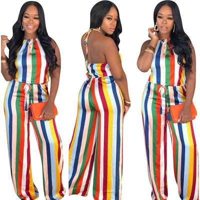 Jumpsuit Casual con Rayas Arcoíris para Mujer - Estilo Europeo y Americano - Image 11