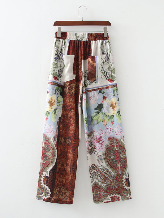 Pantalones de Cintura Alta Elástica con Estampado Patchwork - Image 3