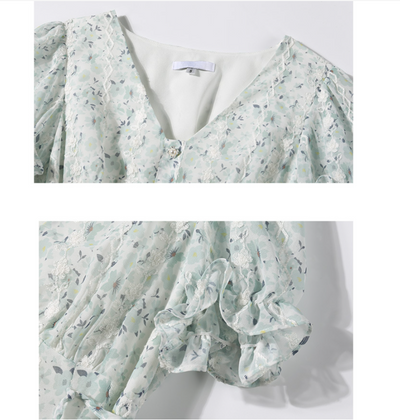 Blusa de Chifón con Botones de Perla y Jacquard Elegante - Image 6