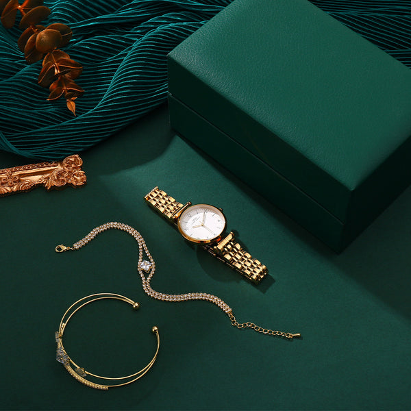 Reloj para Mujer con Pulsera de Acero Verde - Set Completo
