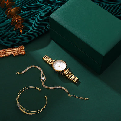 Reloj para Mujer con Pulsera de Acero Verde - Set Completo
