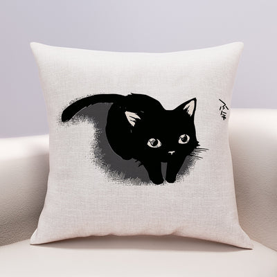 Funda de Almohada Gato Queso con Diseño Kawaii - Lino y Algodón - Image 4
