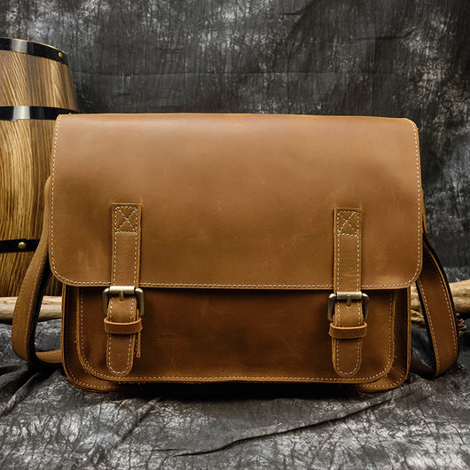 Maletín Vintage de Cuero para Hombre - Bolso Mensajero A4 con Solapa