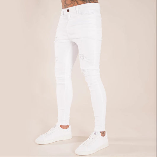 Jeans Slim Rotos de Cintura Alta para Hombre - Estilo Europeo y Americano en Negro - Image 14