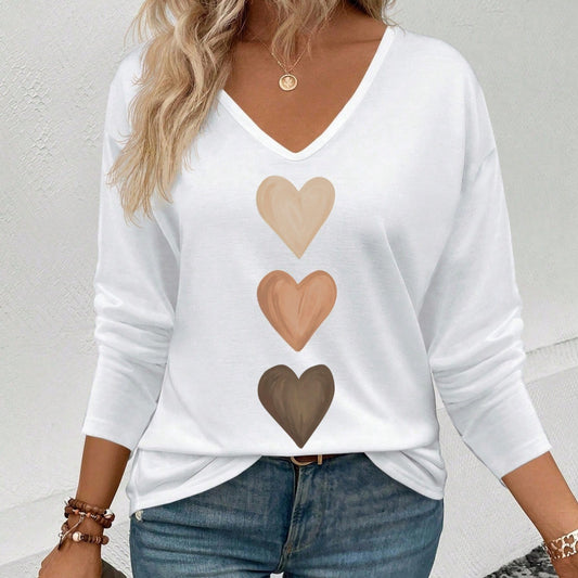 Blusa Casual de Cuello V y Manga Larga para Mujer