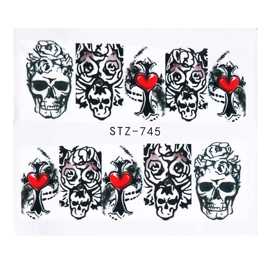 Calcomanías de Agua para Uñas Tema Halloween Calavera y Diablo
