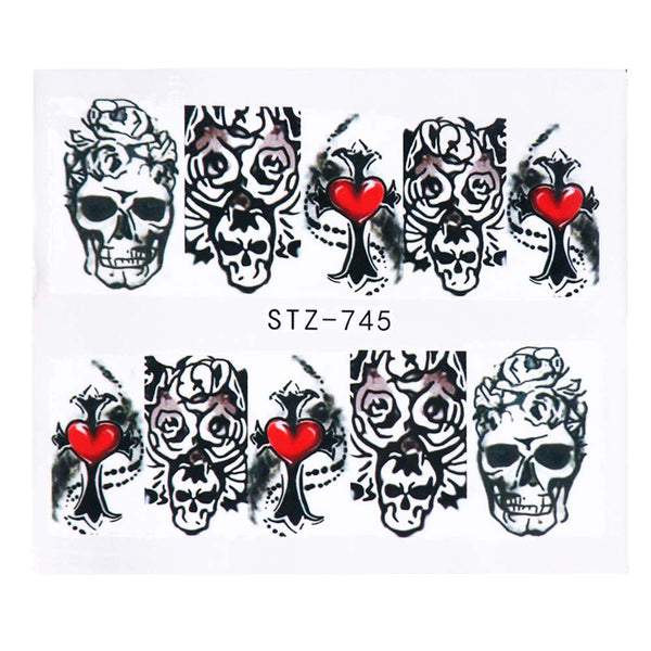 Calcomanías de Agua para Uñas Tema Halloween Calavera y Diablo