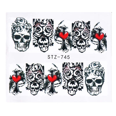 Calcomanías de Agua para Uñas Tema Halloween Calavera y Diablo