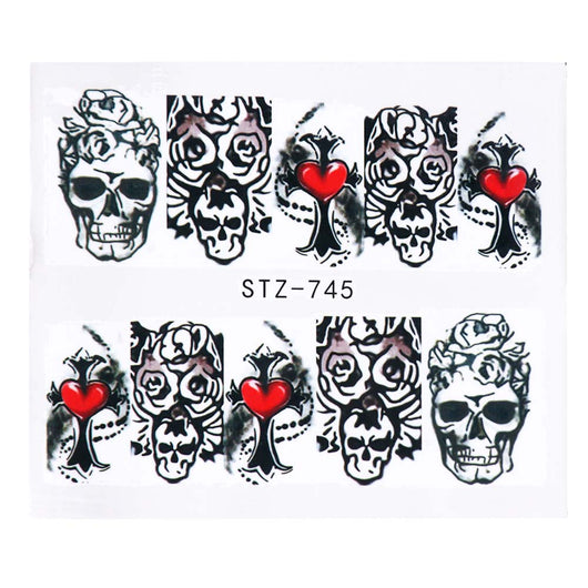 Calcomanías de Agua para Uñas Tema Halloween Calavera y Diablo