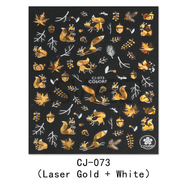 Stickers de Uñas 3D Adhesivos Hoja de Arce Dorada Láser con Letras - Image 6