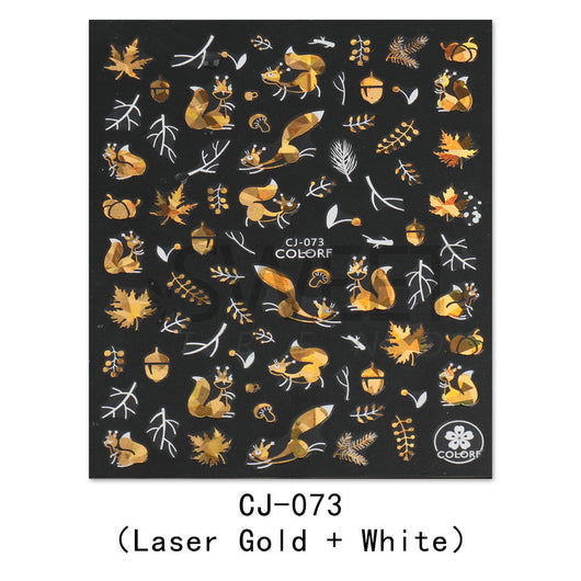 Stickers de Uñas 3D Adhesivos Hoja de Arce Dorada Láser con Letras - Image 6