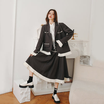 Chaqueta Gris de Encaje Manga Larga Suelta para Mujer - Image 8