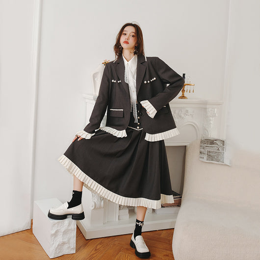 Chaqueta Gris de Encaje Manga Larga Suelta para Mujer - Image 8