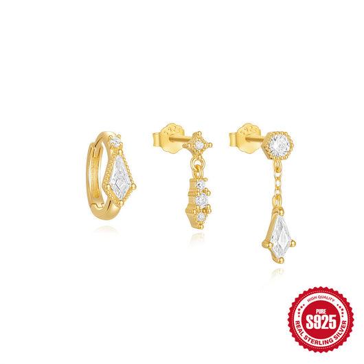 Aretes de Plata Esterlina 925 con Zirconia Geométrica y Borla para Uso Diario - Image 9