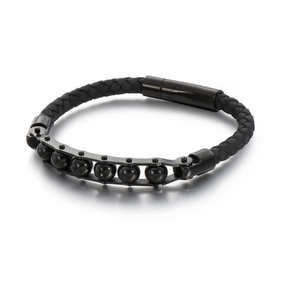 Pulsera de Cuero Trenzado Acero Inoxidable Giratoria para Hombre - Image 11