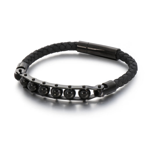 Pulsera de Cuero Trenzado Acero Inoxidable Giratoria para Hombre - Image 11