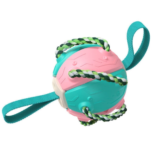 Red and green interactive dog football soccer ball with rope and fabric tabs for training and outdoor play. - Image 36