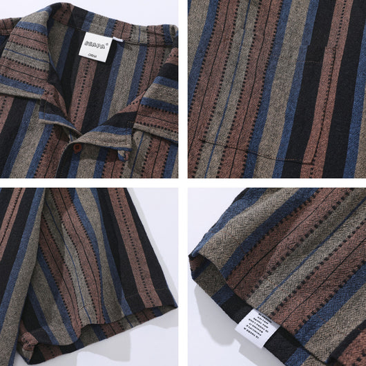 Camisa Retro Amekaji a Rayas de Estilo Étnico Manga Corta - Image 4