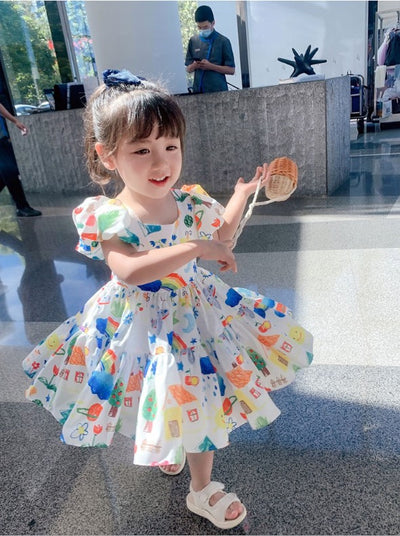 Vestido Infantil Estilo Coreano con Mangas Abullonadas y Falda Colorida - Image 5