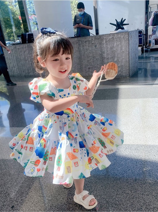 Vestido Infantil Estilo Coreano con Mangas Abullonadas y Falda Colorida - Image 5