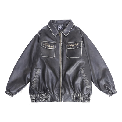 Abrigo de Cuero Acolchado con Bordado Floral para Hombre - Image 13