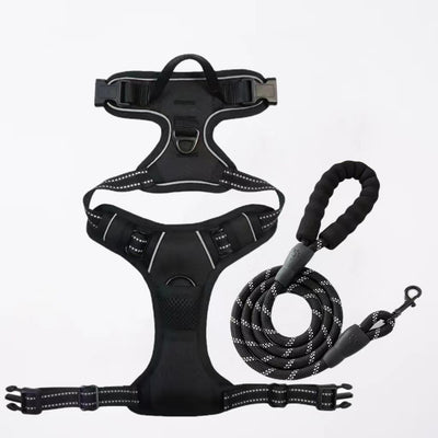 Red and black dog harness with reflective strips, adjustable straps, and a top handle for secure pet control. - Image 18