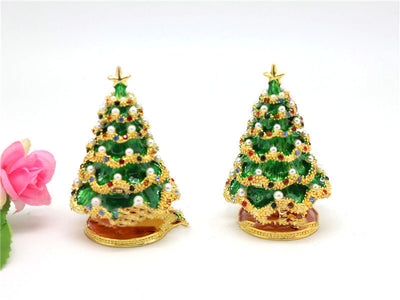 Caja Joyero Navideño de Aleación Esmaltada con Diseño de Árbol - Image 3