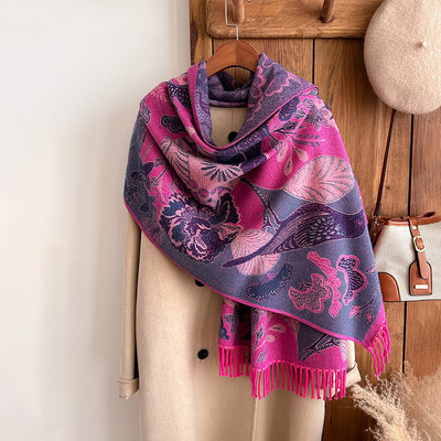 Bufanda Étnica Cálida de Diseño Floral y Aves para Mujer - Image 4