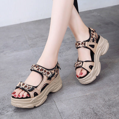 Sandalias Deportivas Estilo Hada con Estampado de Leopardo y Plataforma para Mujer