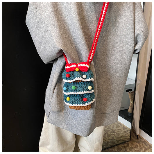 Bolso Cuadrado Navideño de Punto con Árbol de Navidad y Bloques de Color - Image 24