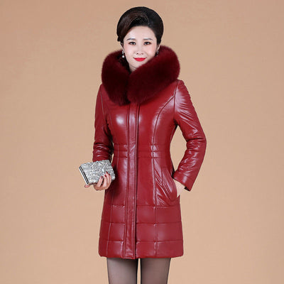 Chaqueta de Plumón en Cuero Genuino para Mujeres Maduras - Image 4