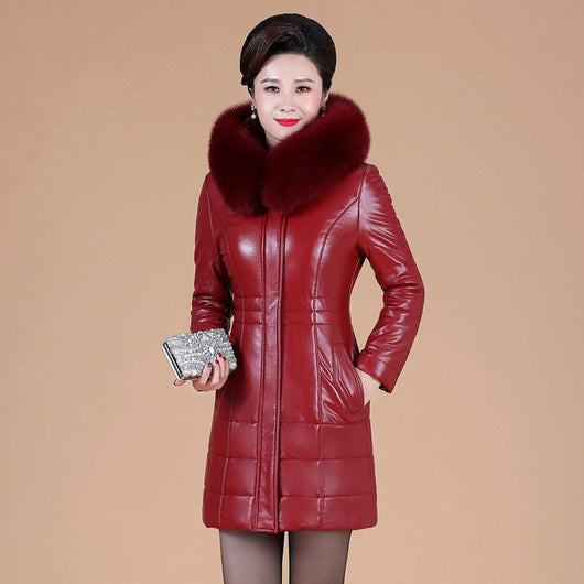 Chaqueta de Plumón en Cuero Genuino para Mujeres Maduras - Image 4