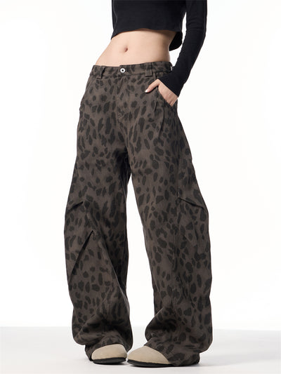 Pantalones Jeans Leopardo Retro Mujer Cintura Alta Pierna Ancha - Image 21