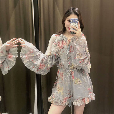 Jumpsuit Elegante de Encaje Floral con Manga Larga y Cintura Alta - Image 2