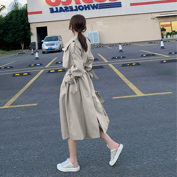 Abrigo Trinchera Doble Botonadura Oversized - Elegancia Coreana para Primavera