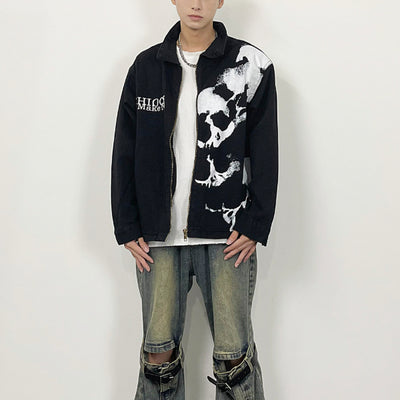 Chaqueta Denim Negra con Estampado de Calavera Bordada