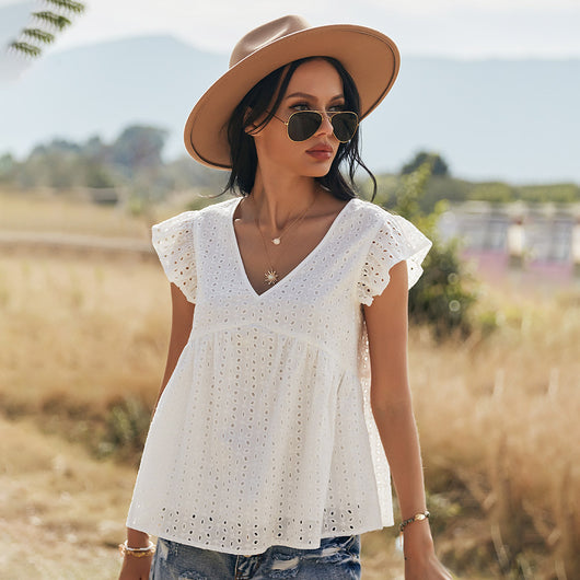 Blusa de Algodón con Mangas Volantes Bordadas - Image 5