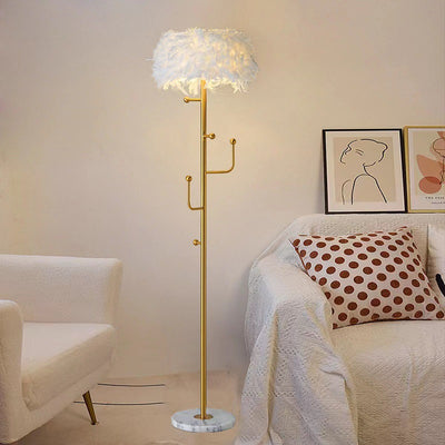 Lámpara de Pie con Plumas Decorativas para Sala de Estar