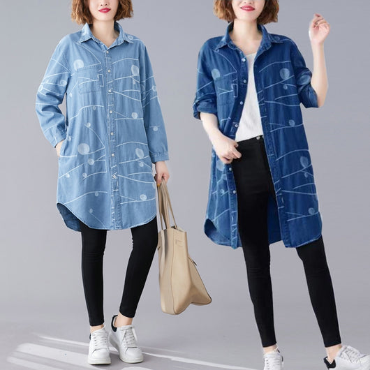 Chaqueta Denim Oversize con Bordados Artísticos Retro