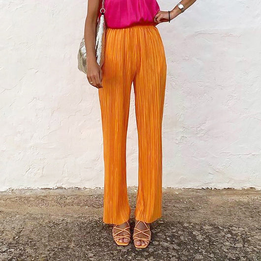 Pantalón Ancho Cintura Alta con Aberturas Laterales en Tono Naranja Amarillento - Image 5