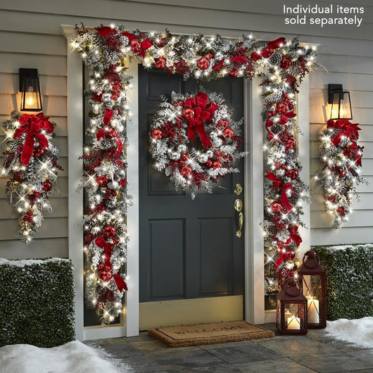 Corona Navideña Exterior con Efecto Nieve - Decoración Puerta Ratán Flocking - Image 26