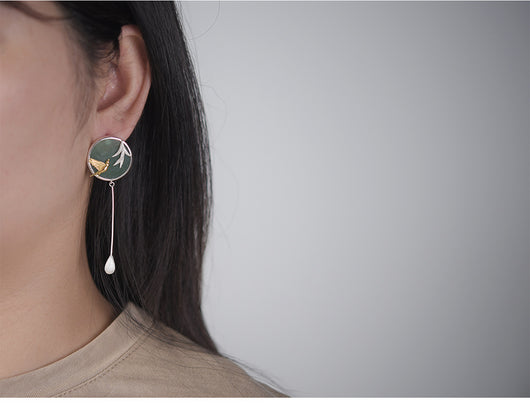 Aretes de Plata S925 Estilo Retro Guochao con Piedra Natural y Diseño Asimétrico de Nubes - Image 10