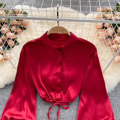 Top Crop Satinado Ajustado Estilo Cocción Ligera para Mujer - Image 26
