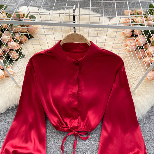 Top Crop Satinado Ajustado Estilo Cocción Ligera para Mujer - Image 26