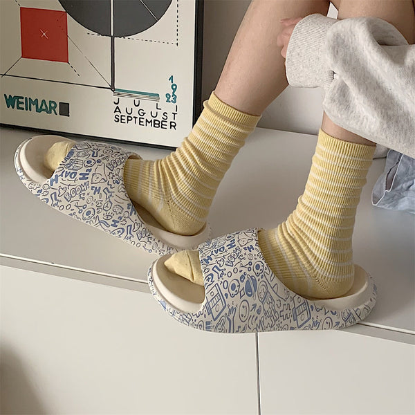 Pantuflas Artísticas Antideslizantes con Suela Gruesa para Mujer