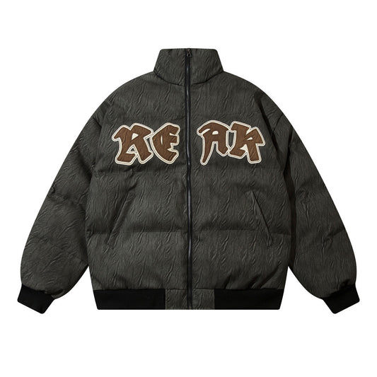 Chaqueta de Cuero con Parches de Letras Bordados para Hombre