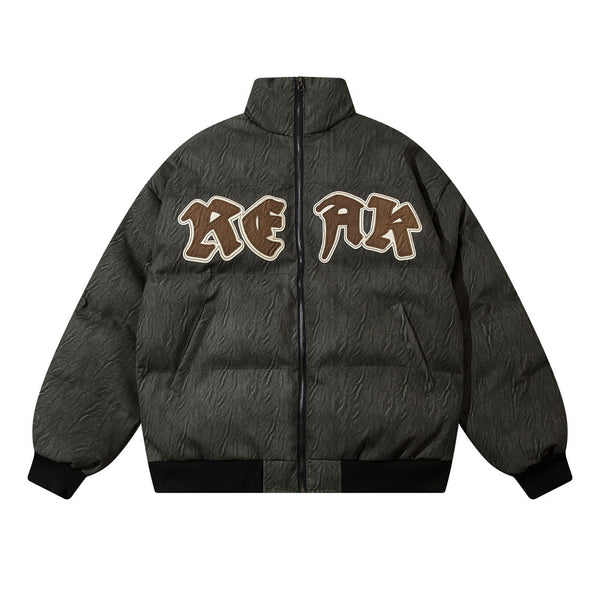 Chaqueta de Cuero con Parches de Letras Bordados para Hombre
